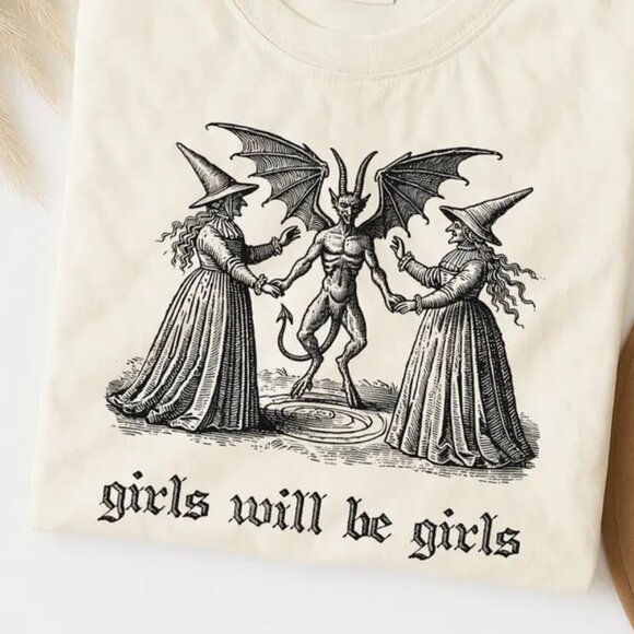 Tops - Girls Will Be Girls Witch Shirt Vintage Halloween Shirt Funny Feminist Shirt